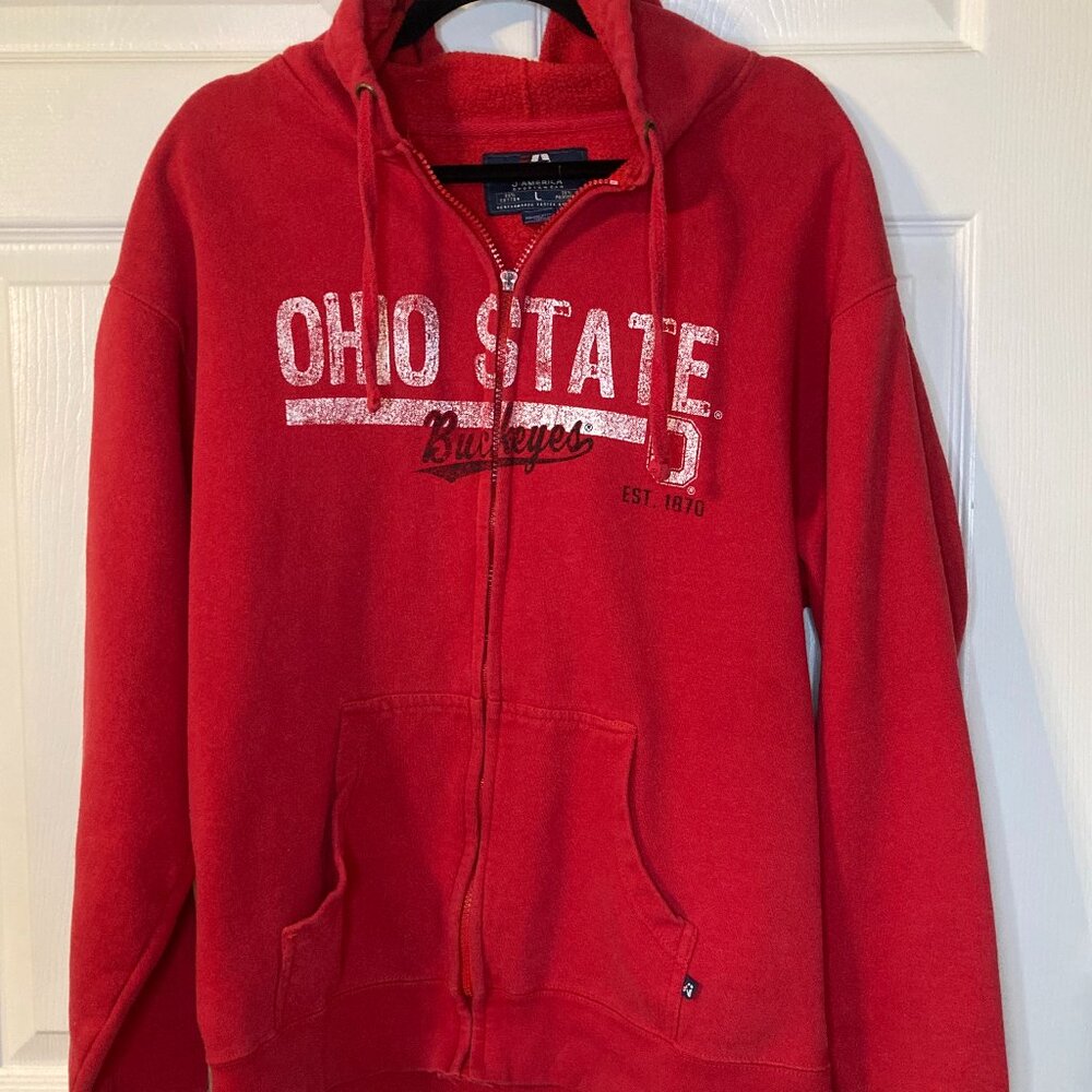 Ohio State Buckeyes Red Full Zip Hoodie by J America Sportswear - Size L